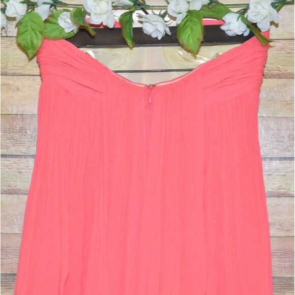 Halston Heritage Chiffon Peach Maxi Dress Womens 2 Silk Strapless Evening Prom - Picture 9 of 12